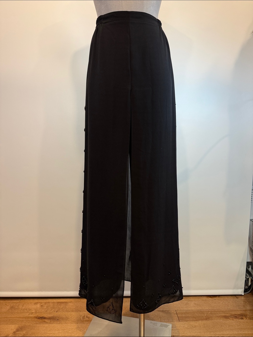 Jessica Black Palazzo Pants Medium Sheer Beaded Wide Leg